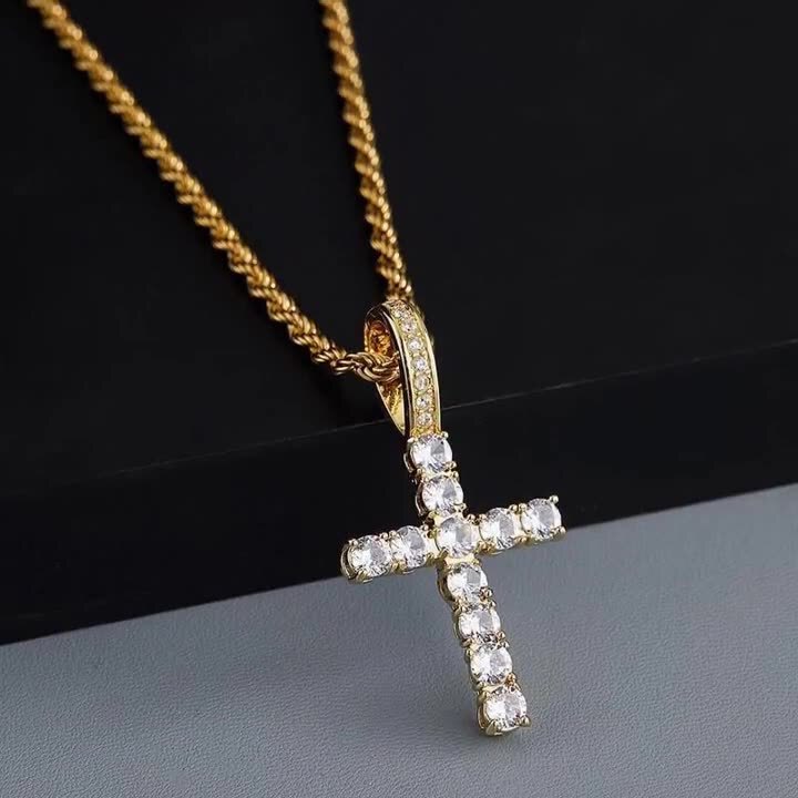 Xiyinma Thinking Gemstone Zircon Cross Necklace for Women, Simple and Light Luxury Pendant, Hot-Selling Light Luxury Style