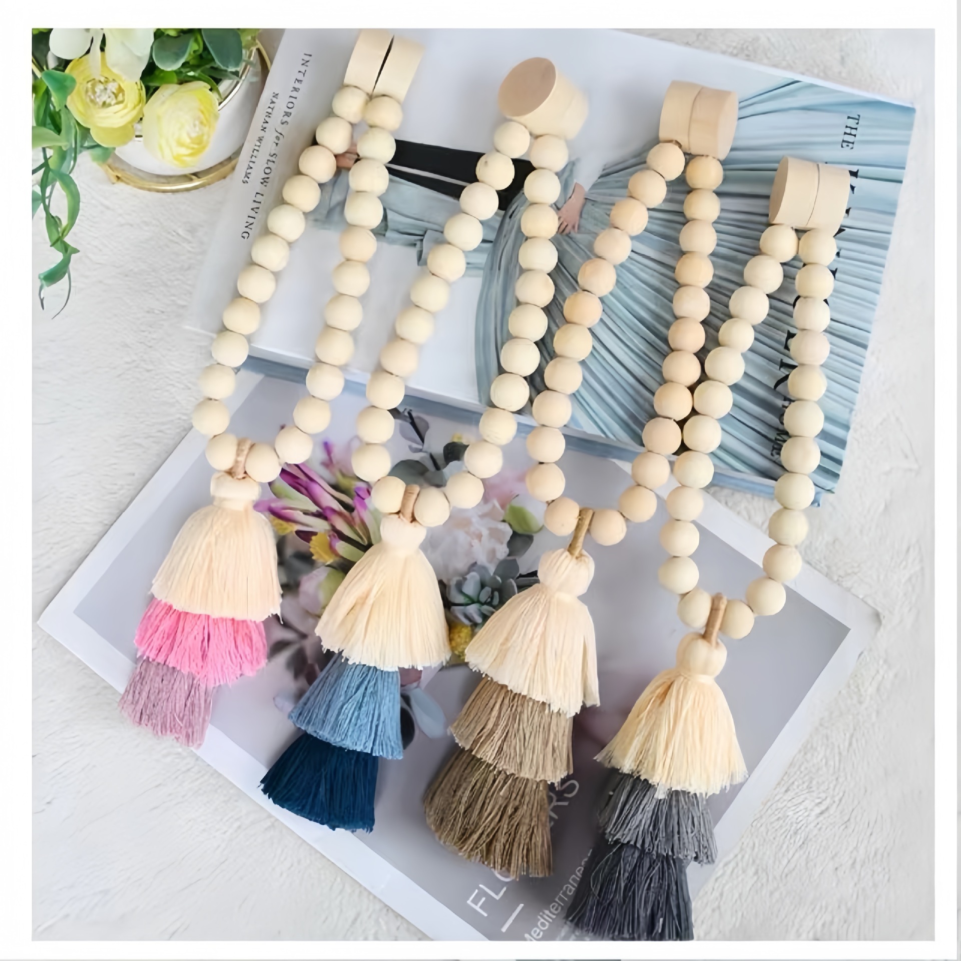 Nuevo correa de cortina de perlas de madera de tres capas de botón de cortina de fijación de cortina de absorción de cortina de fijación de cortina corda de cortina decoración sin agujeros perforados