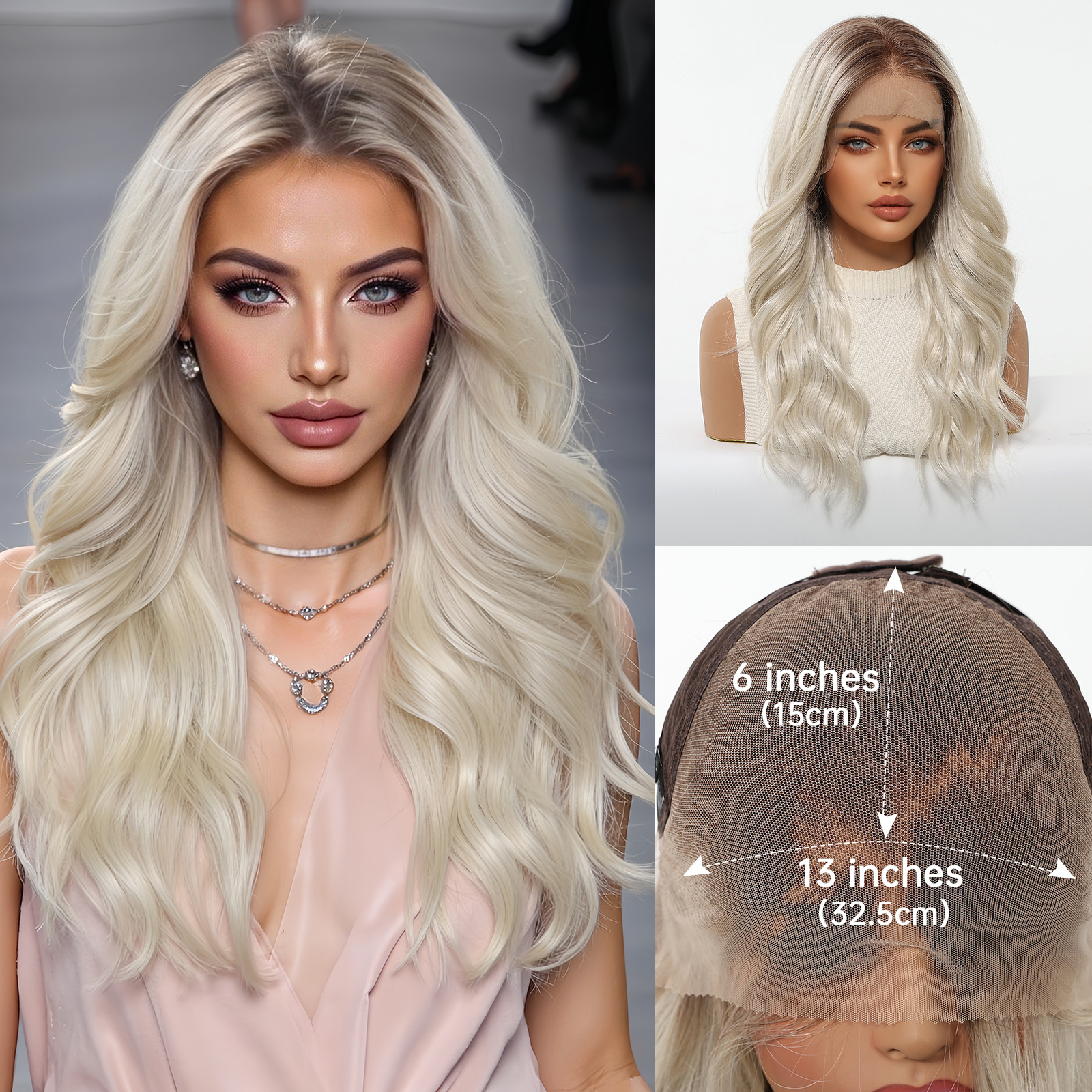 Peluca de encaje Futura de gran tamaño 13*6 para mujer, cabello largo y rizado en degradado marrón claro, peluca completa.