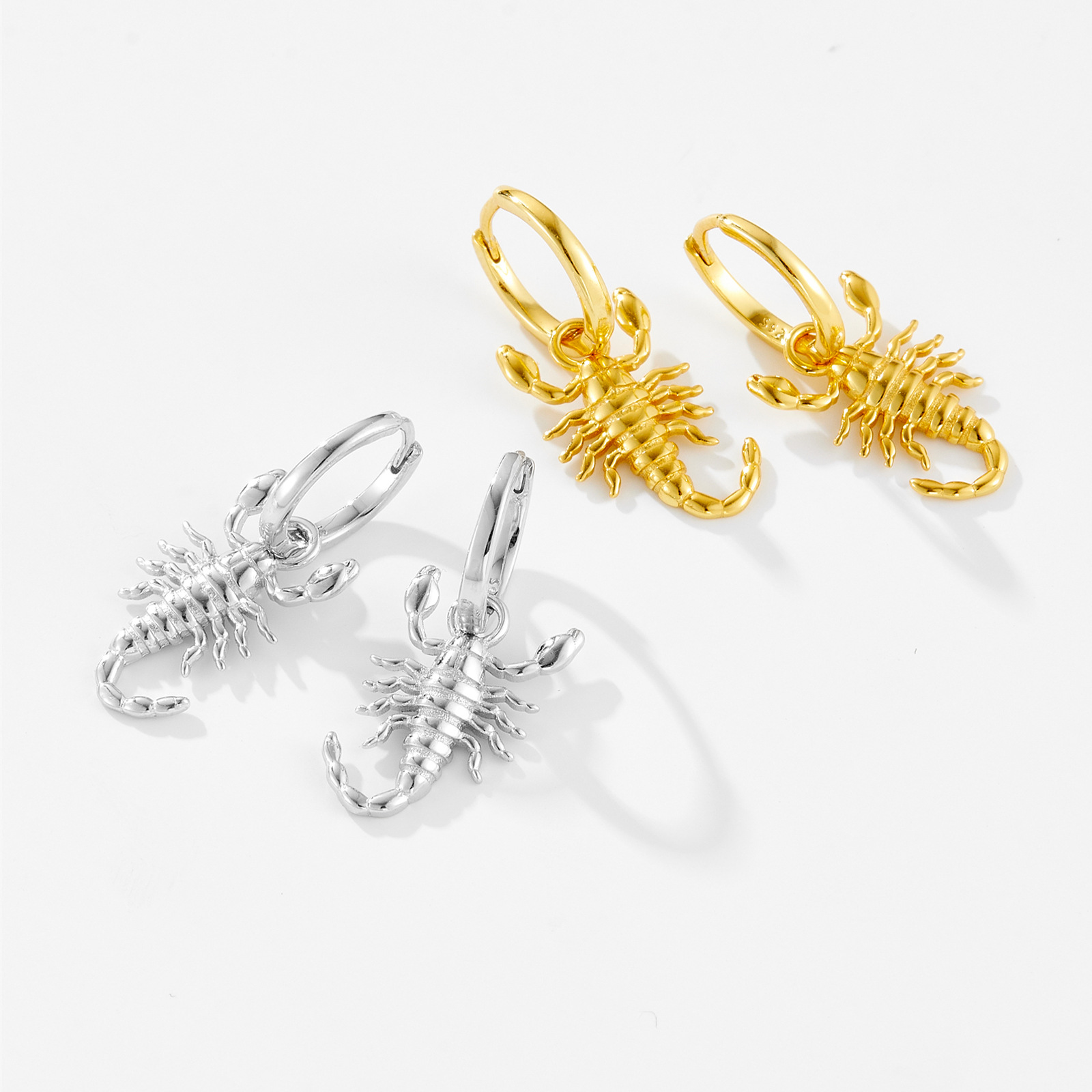 Scorpion Pattern Unisex Gender 1 Pair 18K Gold Plated 925 Sterling Silver Scorpion Drop Earrings