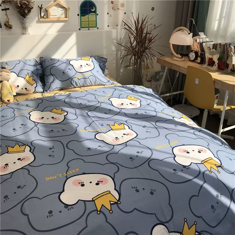 Комплект из четырех предметов из стираного хлопка, утолщенное четырехсезонное пододеяльник, простыни, комплект из трех предметов для студенческого общежития, простое, приятное для кожи постельное белье.