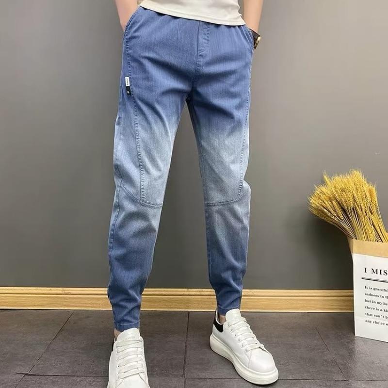 Cuffed Jeans Spring and Autumn Thin Trendy Korean Style Gradient Retro Washed Pants Men's Youth Cuffed Casual Pants