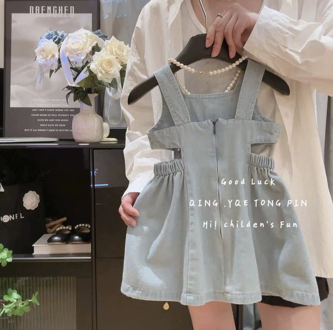 Denim Summer Overall Dress for Girls, Korean-Western Style, Cotton Denim, Sizes for 90–140 cm