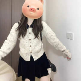 2025秋季新款小香风毛衣外套女斑点撞色短款针织开衫别致短上衣