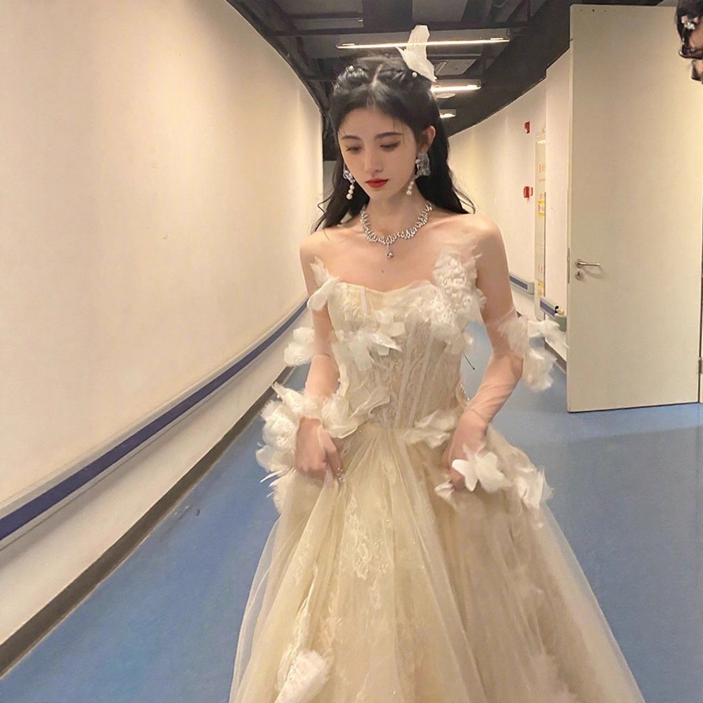 New Evening Dress for Female Celebrities, Pure Lusty Temperament, Banquet Annual Party Long Dress, Elegant Host Tutu Skirt for Women