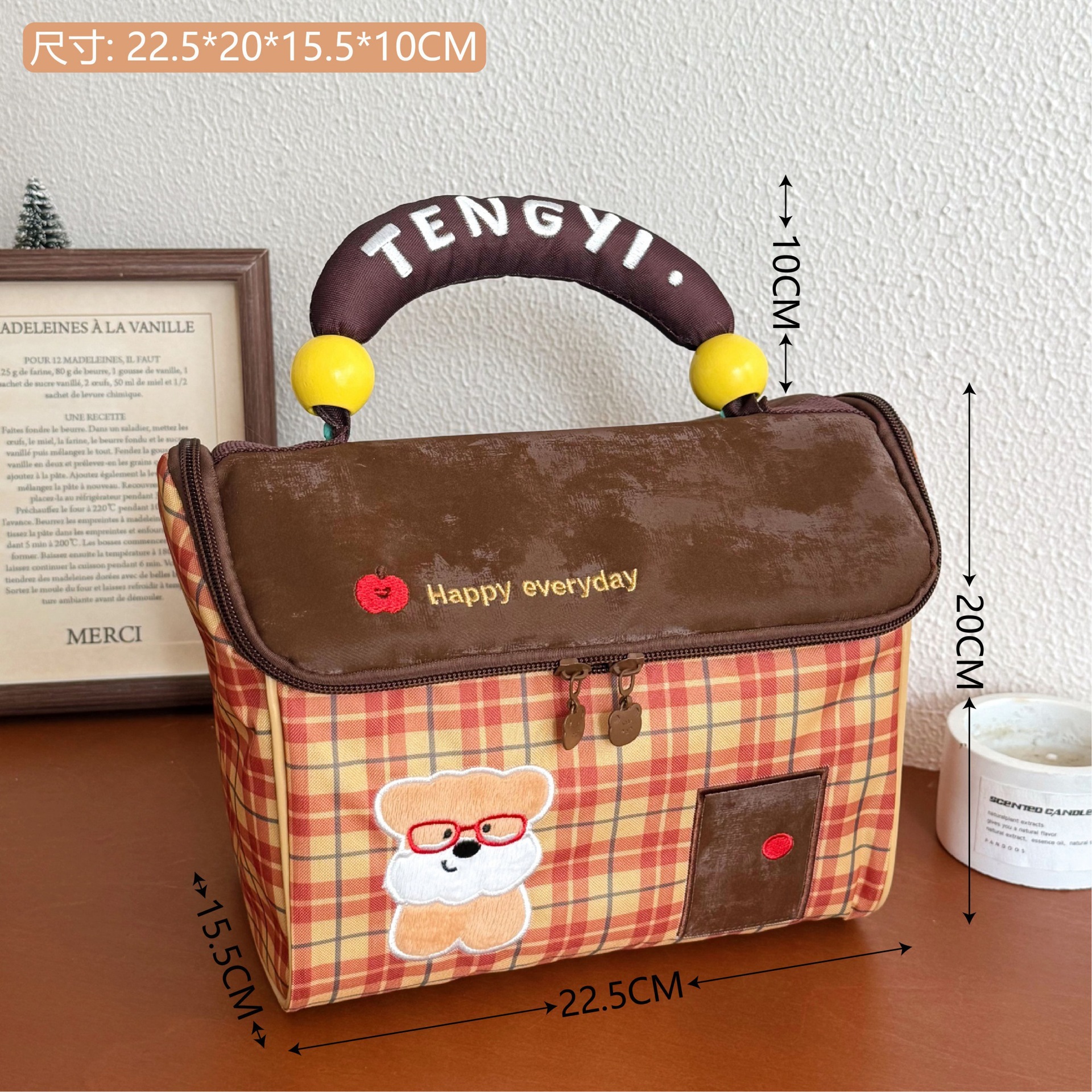 Tengyi original lindo chalet bolsa de maquillaje con regalo de mano bolsa de almacenamiento de gran capacidad bolsa de almuerzo de preservación de calor bolsa de mano