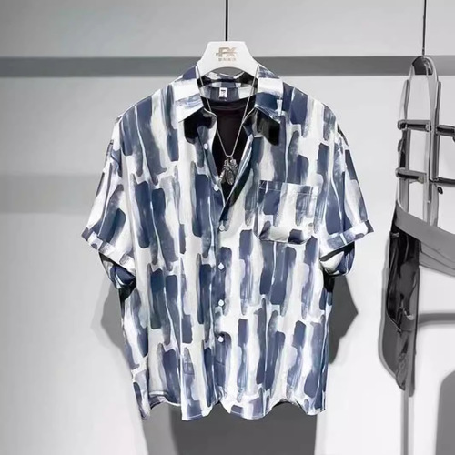 Summer Short Sleeve Trend Brand Half Sleeve Floral Shirt for Men, High-end Ice Silk Loose Beach Couple Shirt Jacket, Fashion