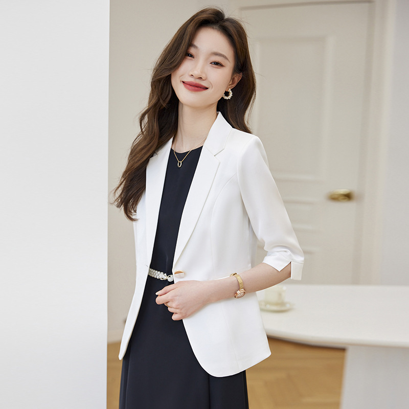 White Blazer Jacket for Women, Thin Style, 2025 Summer, High-End Mid-Sleeve Suit Dress, Professional Suit Dress