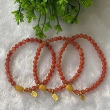 天然蜜蜡南红福字牌圆珠手链  搭冰飘南红6mm 原创设计简约风单圈