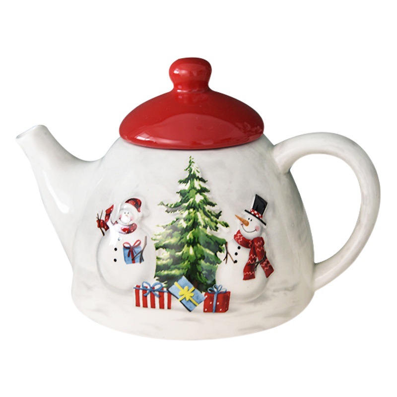 País nórdico Navidad muñeco de nieve tetera cerámica té occidental en relieve vajilla
