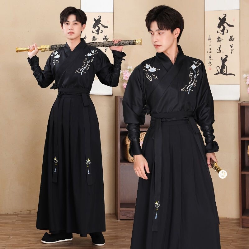 Simon Lei Na Hanfu Men's Chinese Style Ancient Martial Arts Swordsman Costume, Large Size, Black, Domineering Style, for Men and Women