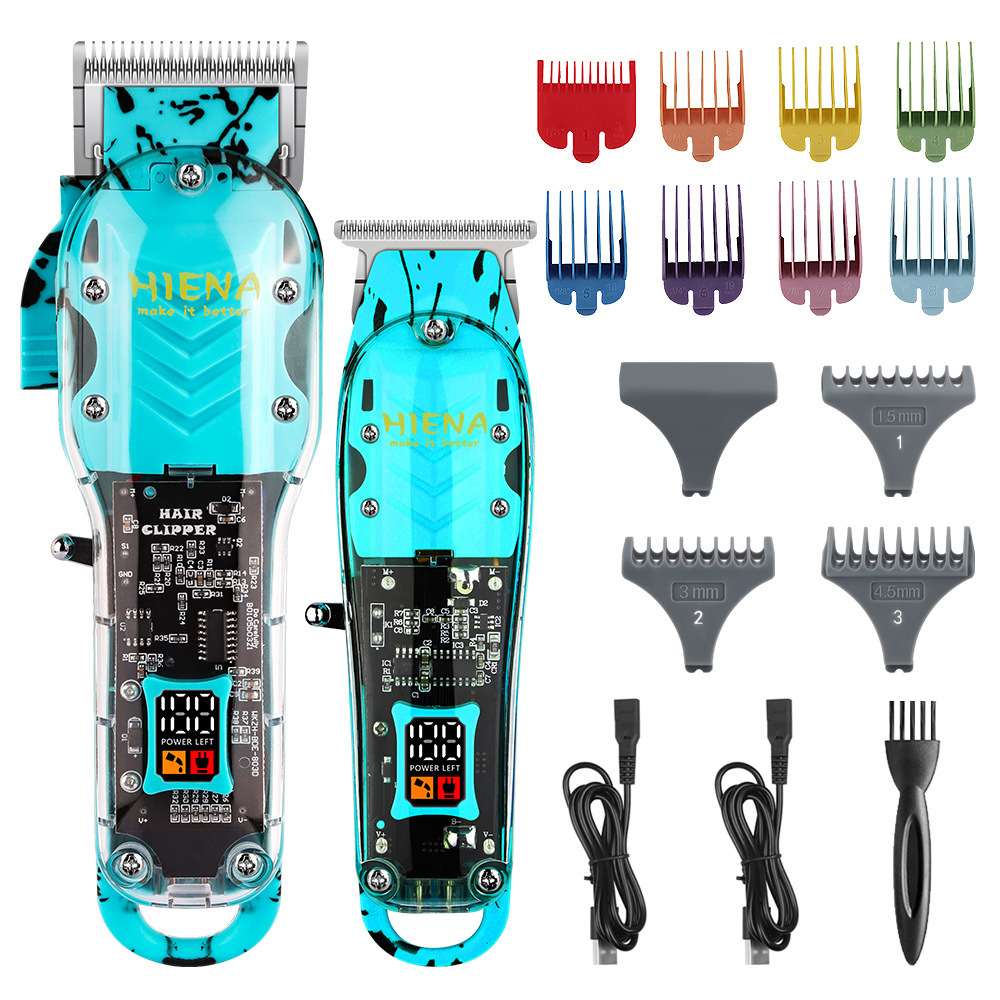 Cortadora de cabello profesional, pantalla digital LCD eléctrica, cuerpo transparente, máquina T01, traje recargable dos en uno, transfronterizo