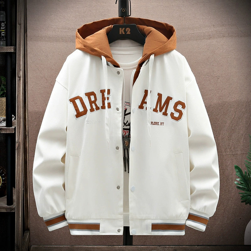 Поддельные две осенние зимние куртки мужские приливные бренды повседневные дикие студенческие кардиганы с вышивкой с капюшоном бейсбольный костюм пара пальто