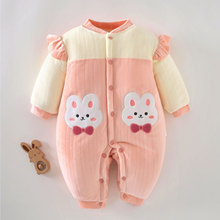 婴儿棉服加棉加厚连体衣女宝宝棉衣新生儿衣服保暖秋冬外出服冬装