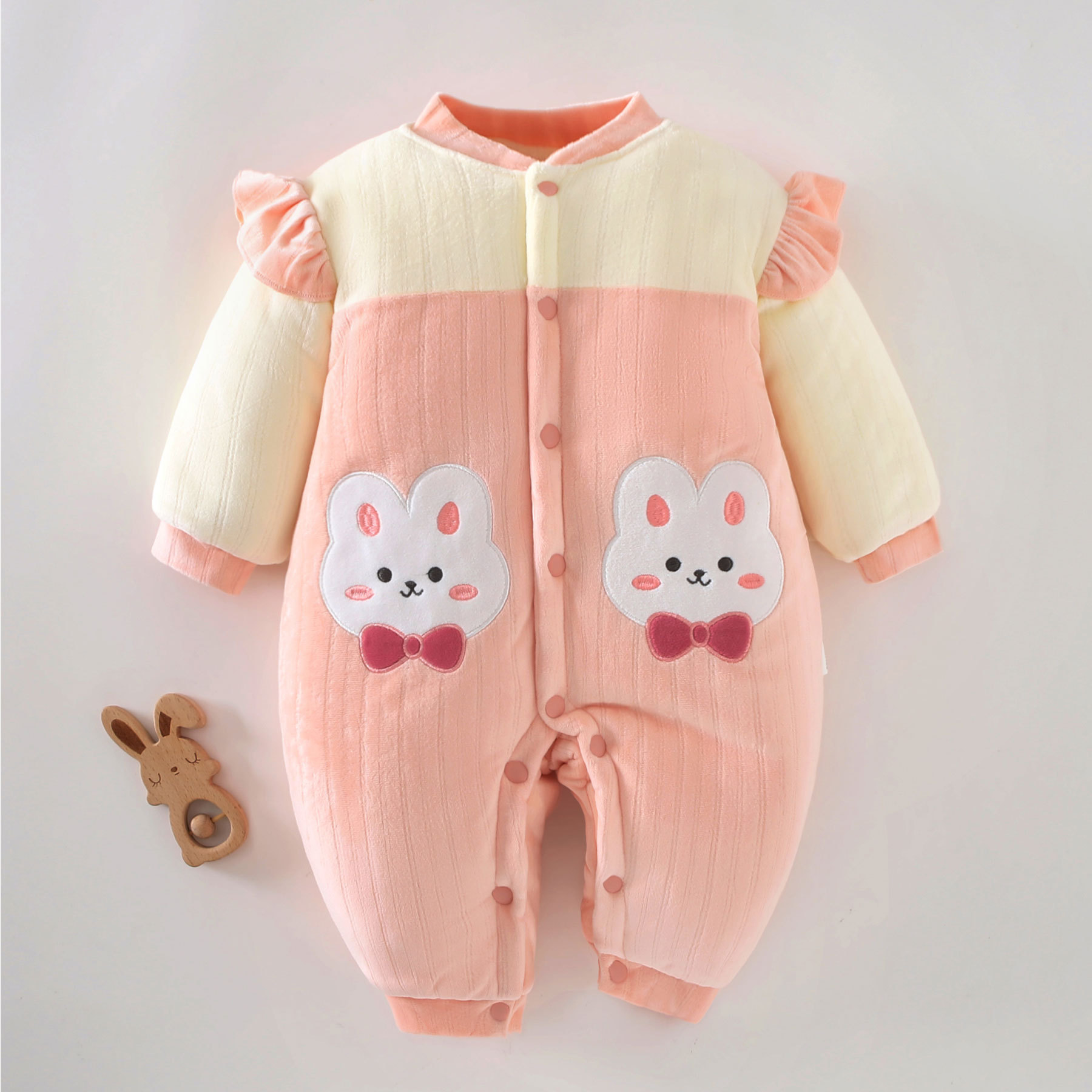 婴儿棉服加棉加厚连体衣女宝宝棉衣新生儿衣服保暖秋冬外出服冬装