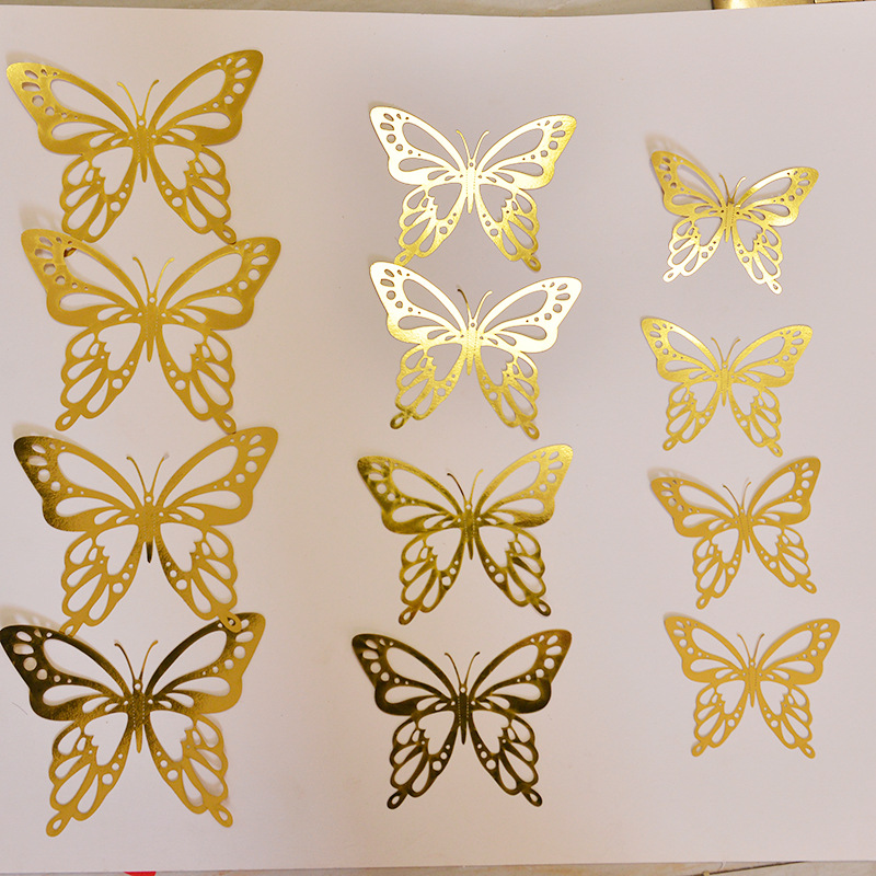 Mariposa hueco Comercio exterior color 12 piezas pegatinas tridimensionales decoración de la pared pegatinas de pared de fondo arte fiesta en casa