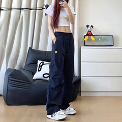 藏青色速干冲锋裤男女秋季新款美式褶皱伞兵工装裤户外徒步登山裤
