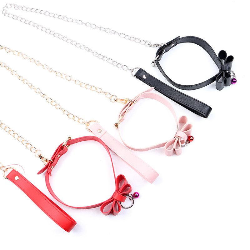 PU Bow Collar and Leash Set with Bell, SM Bondage Training Prop — detail image 3