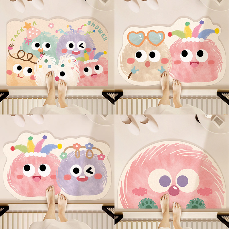 Cartoon Cute Creative Hair Ball Bathroom Absorbent Foot Mat Dopamine Funny Irregular Toilet Door Mat