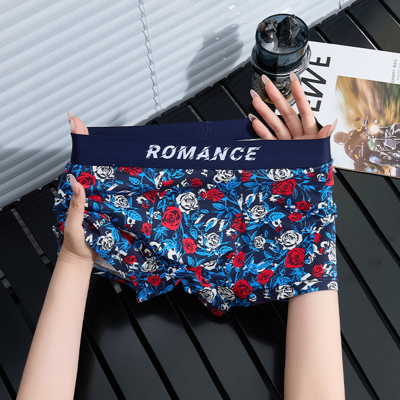 Valentine's Day Gift for Boyfriend Pure Cotton Men's Underwear Men's Breathable Boxer Briefs Personalized Trendy Rose Boxer Briefs