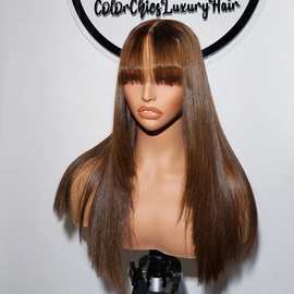 High temperature synthetic Straight Wigs with Bangs