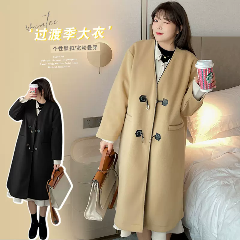 7555轩辰大码女装韩版气质毛呢大衣胖MM冬季宽松休闲加厚外套-BFD