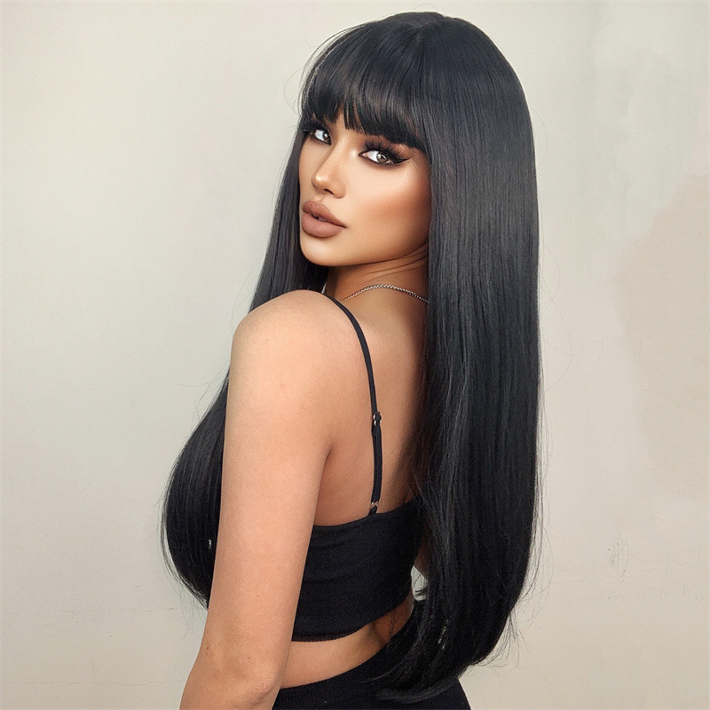 Women's Simple Style Party Stage Street High Temperature Wire Bangs Long Straight Hair Wig Net display picture 2