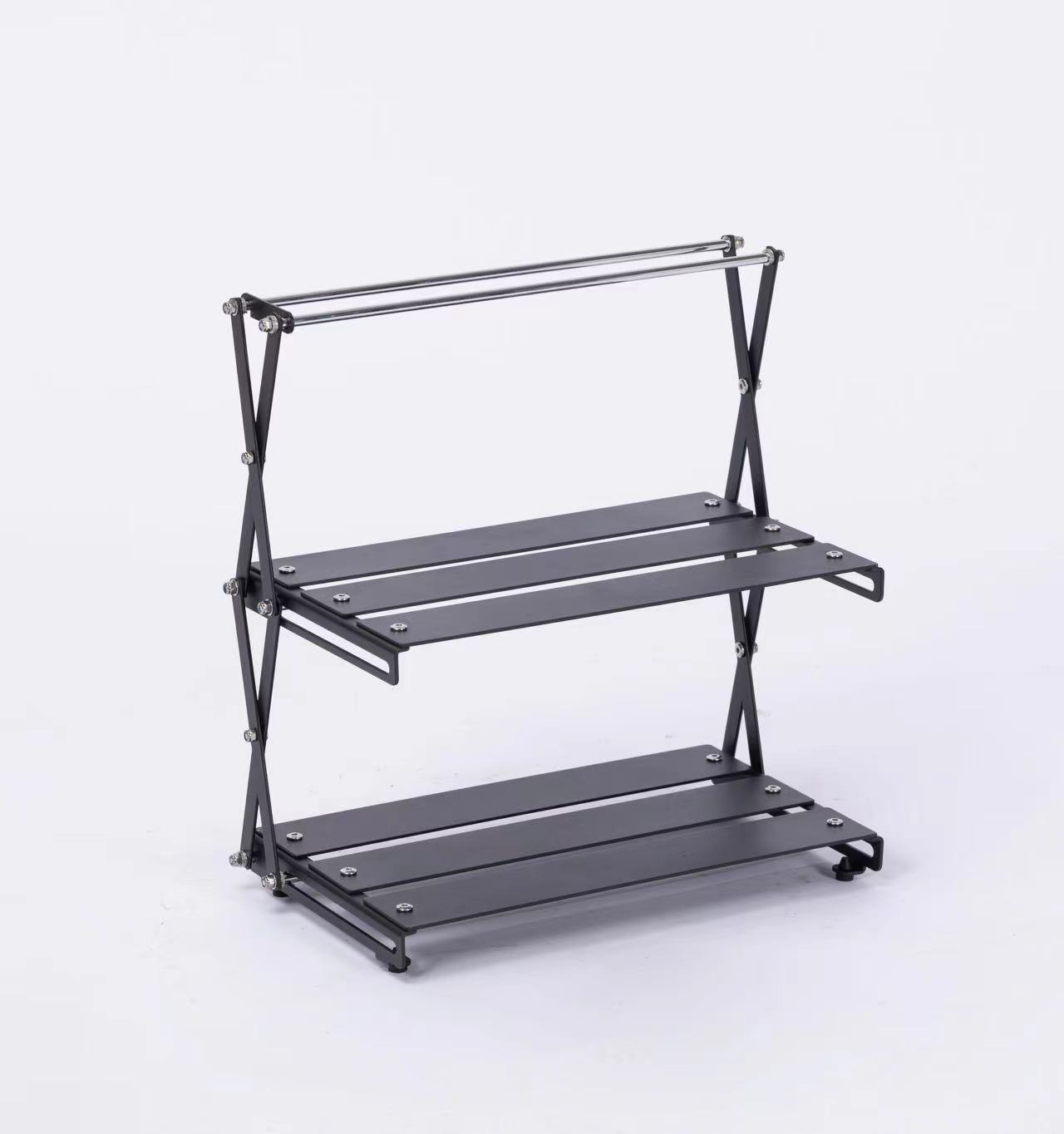 Suministros de camping aleación de aluminio rack de almacenamiento portátil plegable de tres capas rack de almacenamiento multifuncional rack de almacenamiento al aire libre