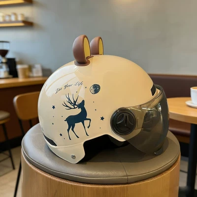Motosiklet kaskı (dəbilqə) Safety Helmet, Battery-Powered, Sun - one-size-fits-all-unisex-a8-khaki-brown-short-glasses-yulu-ping-an-brown-bear-ears