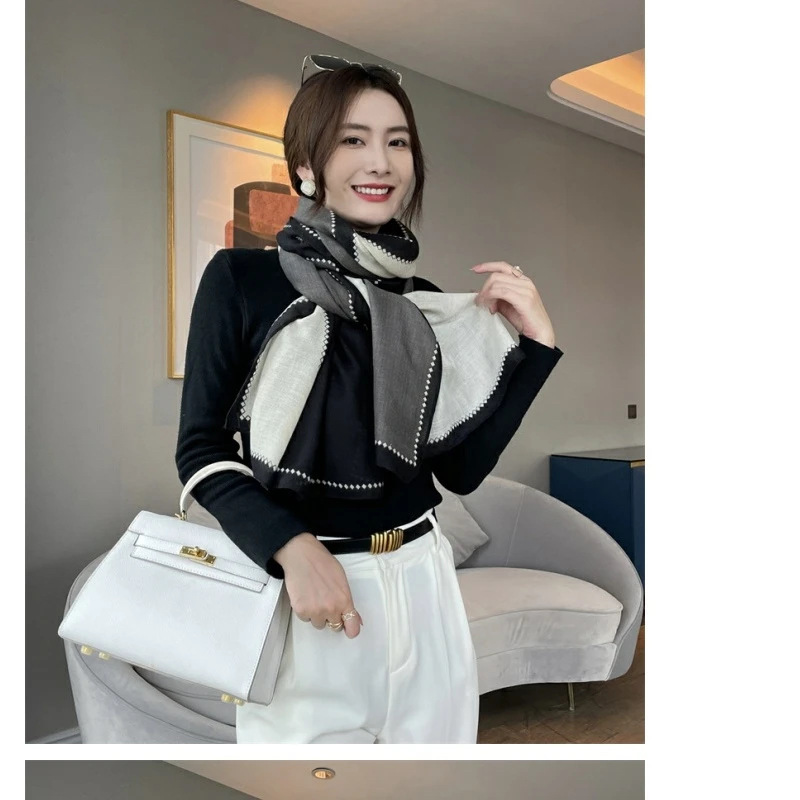 韩版冬季薄款简约高级感棉麻新款围脖围巾女今年流行丝巾披肩两用|undefined