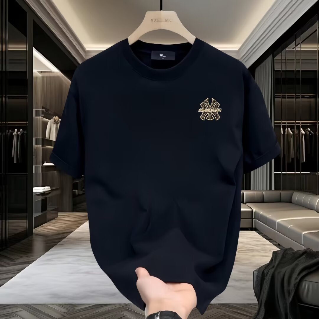 Heavy Trendy Brand Cotton Printed Men's Short-sleeved T-shirt 2024 New Summer Explosions Trendy Casual Crewneck T-shirt
