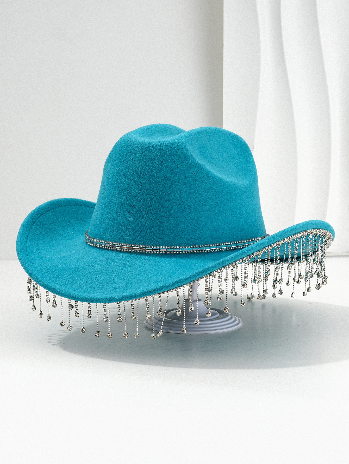 Transfronterizos de explosión de lujo dulce sombrero cuadrado de punto de perforación de cadena de sombrero con diamantes de flange fiesta de baile de música