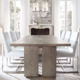 北美黑胡桃木原木大板餐桌，法式全实木工作台 北欧10人位大长桌