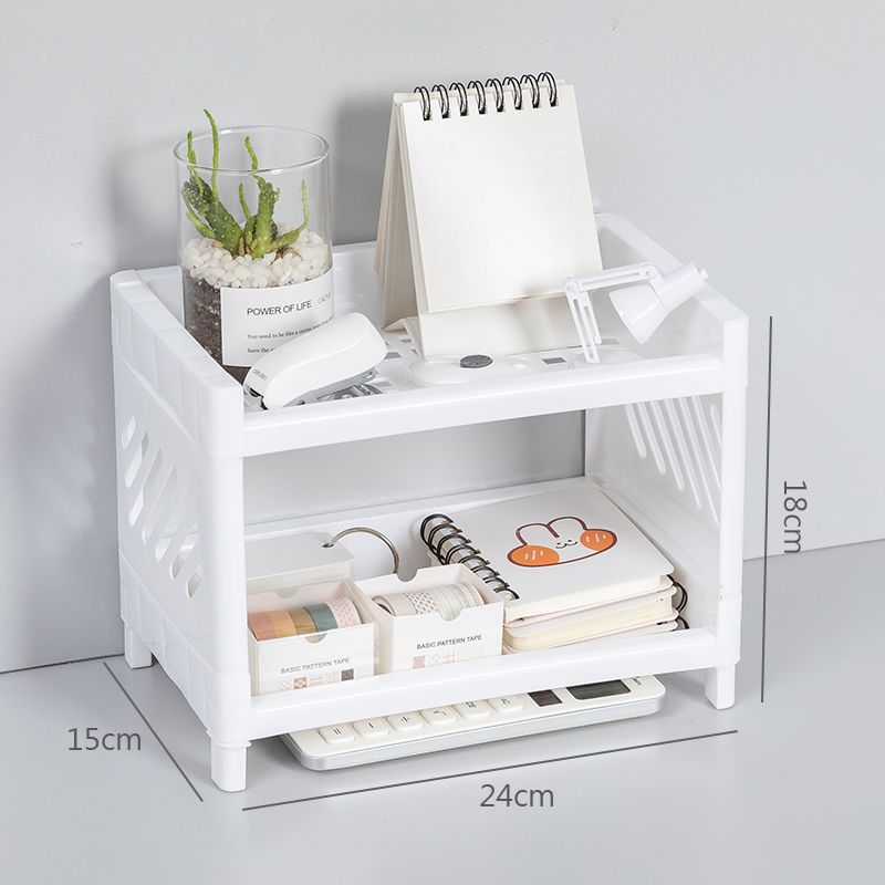 Escritorio de doble capa de almacenamiento rack hogar dormitorio papelería cosméticos multi-capa de almacenamiento multifuncional organización rack de almacenamiento