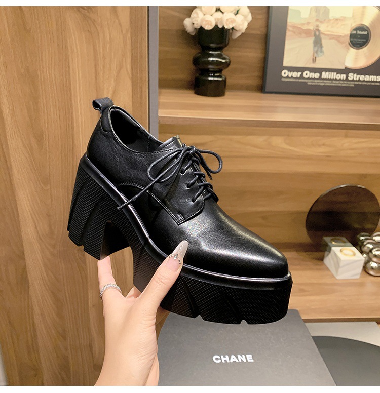 Giày loafer nữ đế xuồng cao gót buộc dây da bò thật — màu nâu chi tiết 17