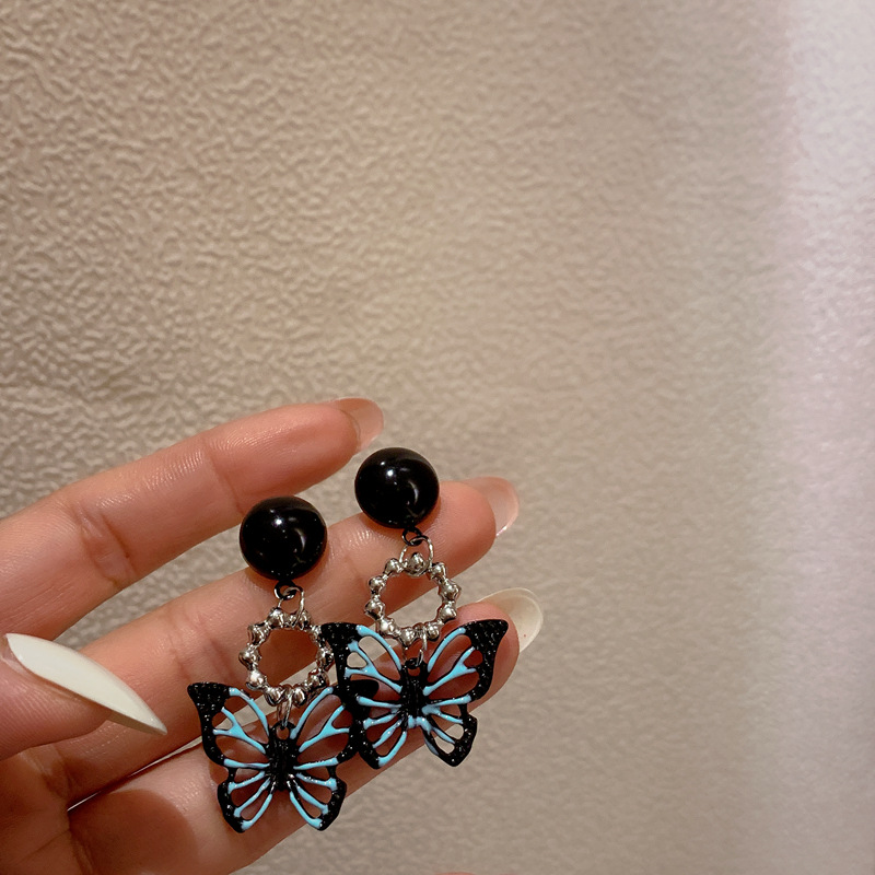 fashion black butterfly pendant alloy earringspicture5