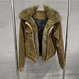 2025年秋冬新款复古毛领灯芯绒毛外套设计感夹棉宽松保暖外套