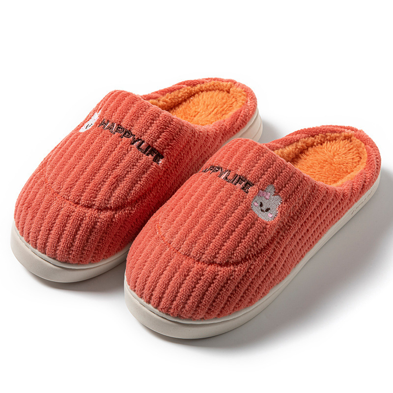 Zapatillas de algodón rojo para mujeres otoño y invierno en el hogar dormitorio calentamiento zapatos de lana suave cómodos zapatos de terciopelo al por mayor