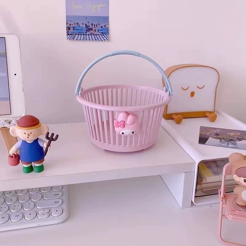 Cute Plastic Table Storage Basket, Handheld Cartoon Design, Small Desktop Organizer