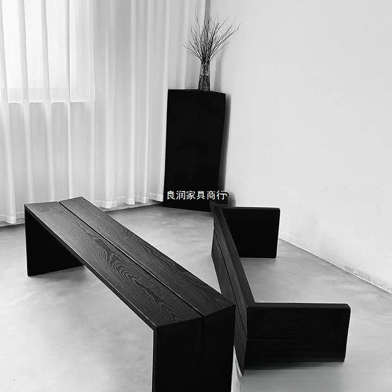 Черный обеденный стол, скамейка из массива дерева, скамейка для переобувания, стиль середины века, гостиная, спальня, кровать, длинная скамейка для дома, без установки