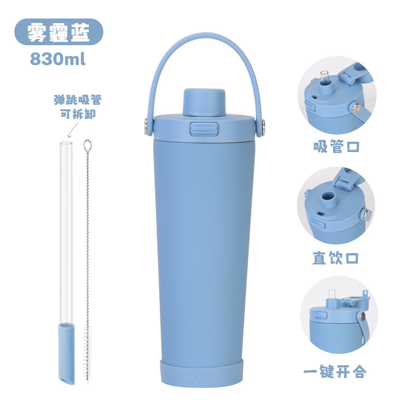 2025新款跨境830ml大容量不锈钢吸管杯可吸珍珠便携弹跳保温杯|undefined