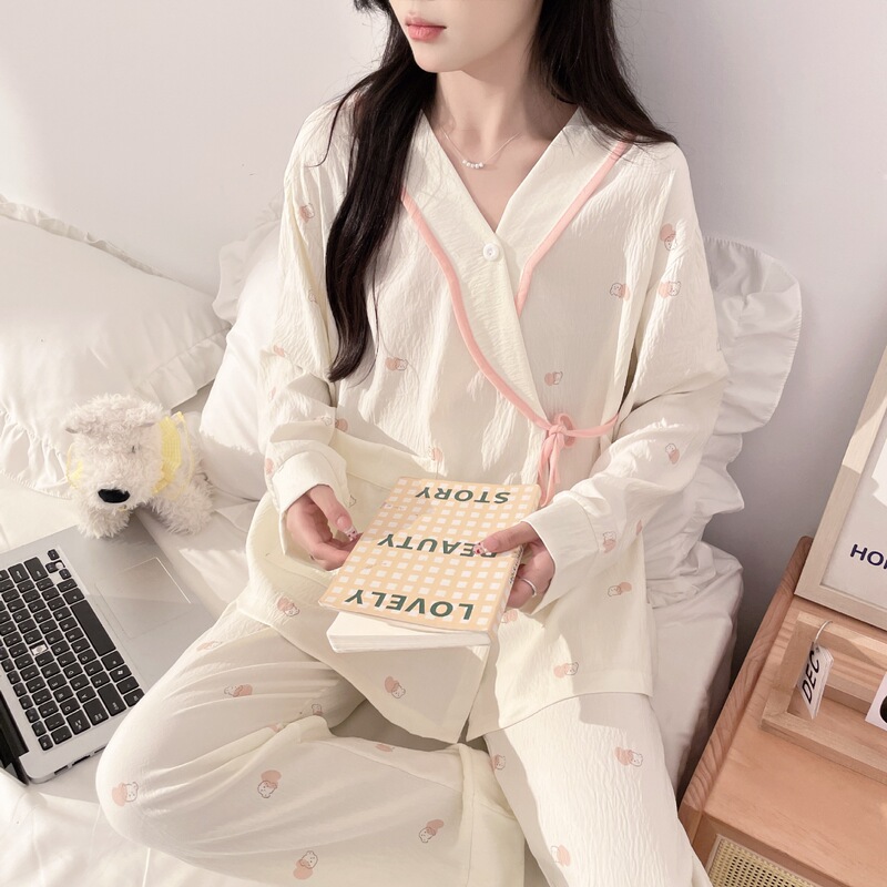 Maternity Pajamas for Women in Summer, Breathable and Adjustable Thin Style for Pregnancy, Kimono-Style Postpartum Clothing, Spring and Autumn Set Maternity Pajamas for Women in Summer, Breathable and Adjustable Thin Style for Pregnancy, Kimono-Style Postpartum Clothing, Spring and Autumn Set