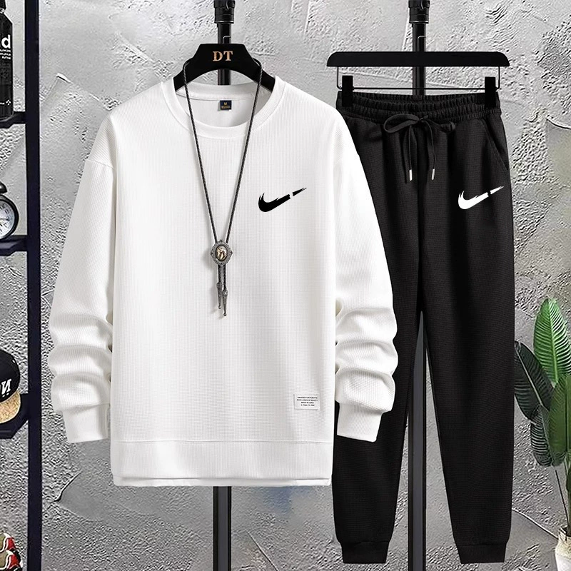 2023 новые мужские повседневные спортивные костюмы мужские модные мужские футболки с длинными рукавами красивые вафли осенние мужские платья