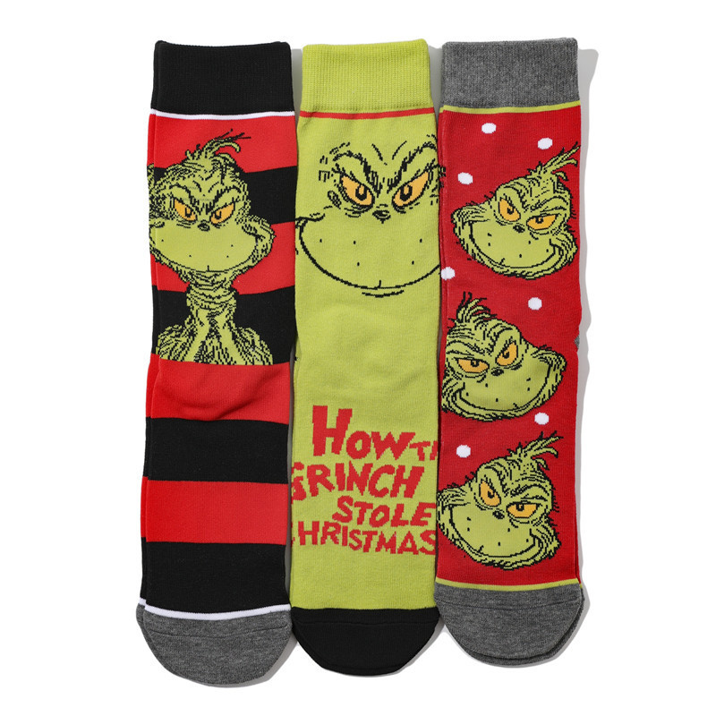 Four Seasons Animation Cartoon Popular Trendy Socks Men's Socks Christmas Grinch Amazon Ins Personality Creative Cross-border Socks