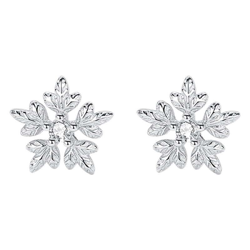 S925 plata esterlina copo de nieve pendientes mujer estudiantes japoneses y coreanos pequeño dulce simple moda chica corazón accesorios al por mayor