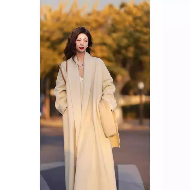 Rich Daughter Double-Sided Cashmere Outwear for Women, High-End 2025 Autumn and Winter New Long Korean Style Woolen Outwear