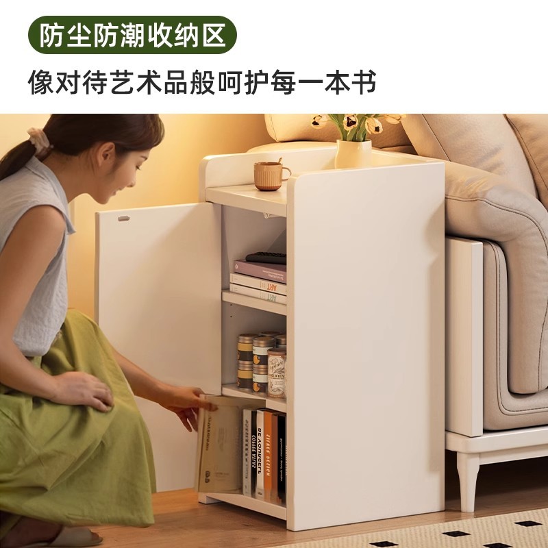 Estante de libro bajo la mesa, estante de almacenamiento de piso simple, pequeño y estrecho, no ocupa espacio, almacenamiento a prueba de polvo bajo la mesa, pequeño gabinete de libros, armario de almacenamiento integrado