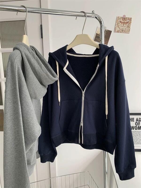 Plus-Size Fashion Hooded Double-Zip Sweatshirt for Spring and Autumn, Loose-Fitting Large-Size Zip-Up Cardigan Student Jacket for Women
