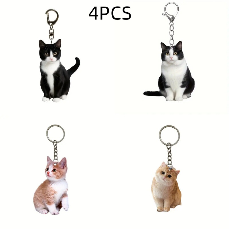 Acrylic flat black and white tuxedo cat key chain double sided design pet key ring for backpack
