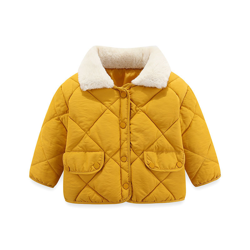 Chaqueta acolchada de algodón estilo coreano para niños chaqueta acolchada de algodón corta a cuadros de diamantes para niños chaqueta acolchada de algodón para hombres y mujeres con cuello de piel engrosado para bebés